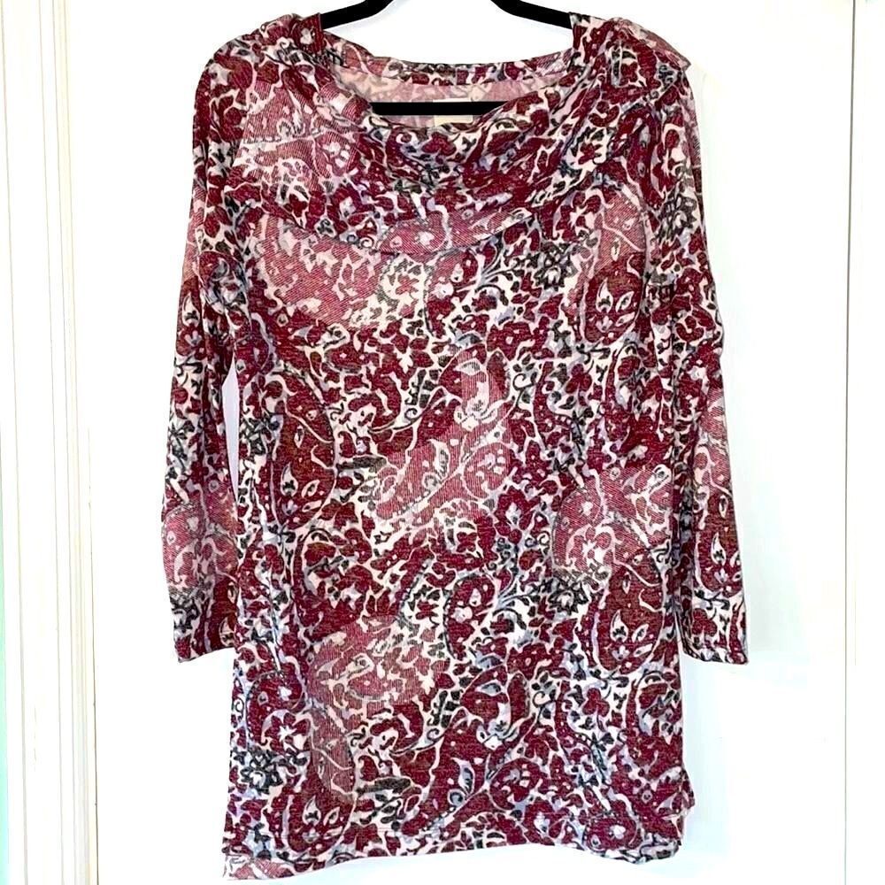 Chico’s modern asymmetrical soft cowl paisley print relaxed long sleeve tunic S
